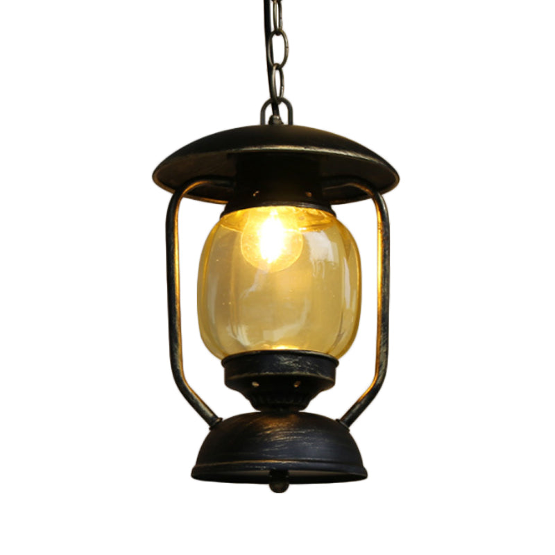 Coastal Brass/Bronze Metal Hanging Pendant Light With Yellow Glass - Kerosene Corridor Ceiling