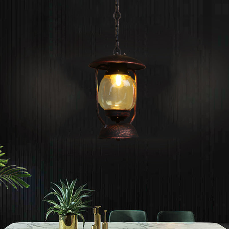 Coastal Brass/Bronze Metal Hanging Pendant Light With Yellow Glass - Kerosene Corridor Ceiling