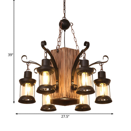 Emily - Clear Glass Chandelier: Farmhouse 6-Light Lantern Dining Room Lamp