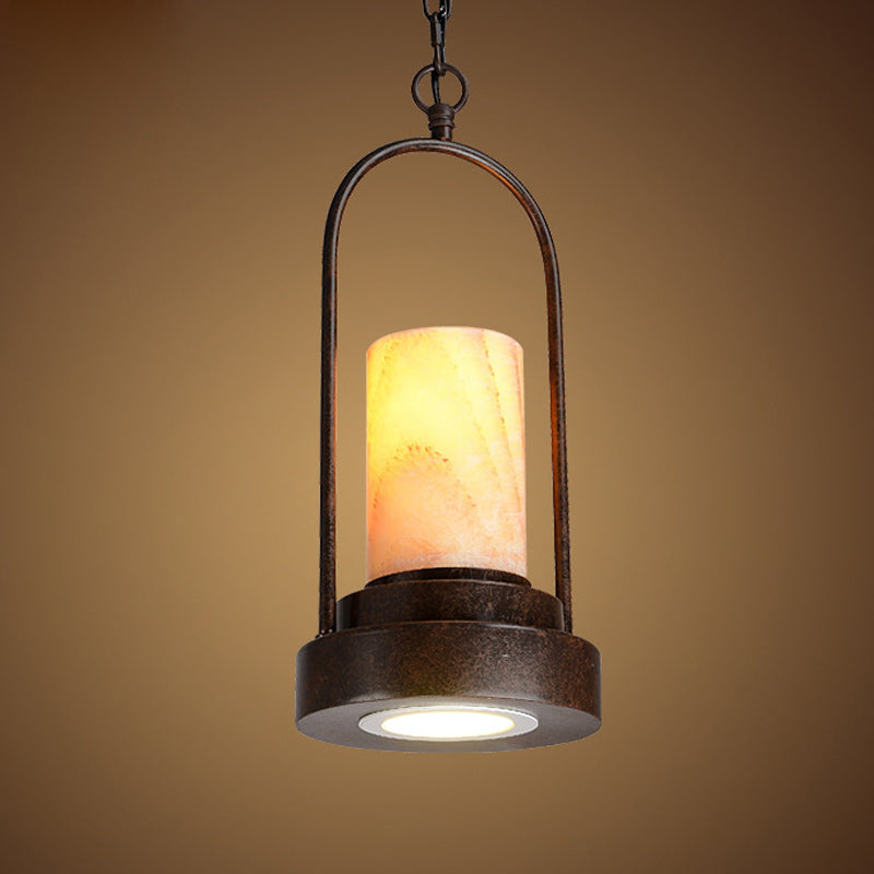 Marble Cylinder Pendant Lamp - 1-Bulb Hanging Light Fixture For Dining Room Rust Finish With Metal
