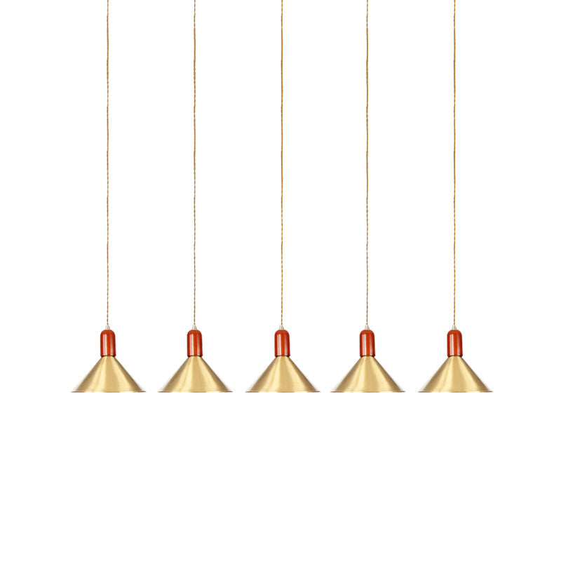 Industrial Tandem Pendant Ceiling Lamp - Conical Metallic Gold Finish 3/5/7 Lights