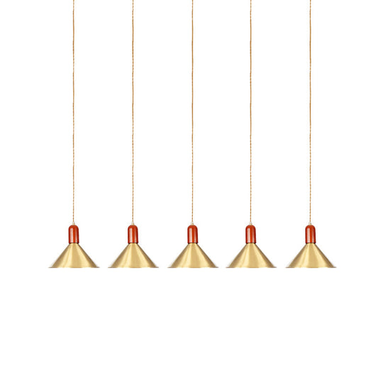 Gold Finish Multi-Light Pendant Conical Ceiling Lamp - Industrial Tandem Hanging 3/5/7 Lights