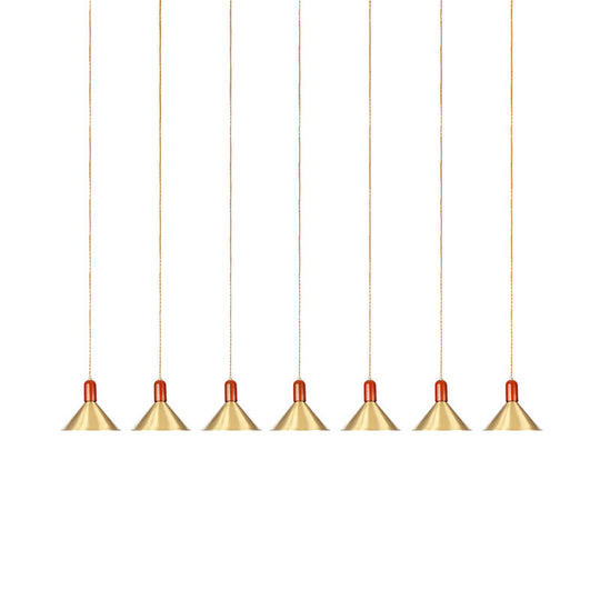Industrial Tandem Pendant Ceiling Lamp - Conical Metallic Gold Finish 3/5/7 Lights