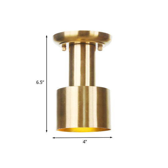Gold Finish Metal Tubular Industrial Ceiling Flush Mount With 1 Head Ideal For Foyer Lighting