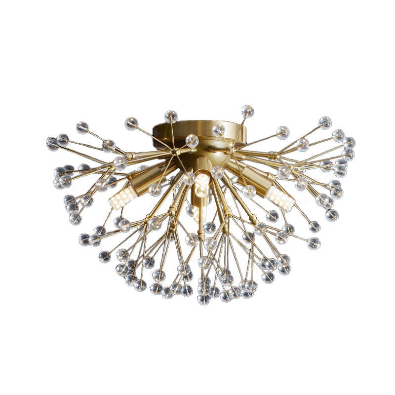 Modernist Metallic Dandelion Flushmount Light In Brass With 3/4/6 Bulbs