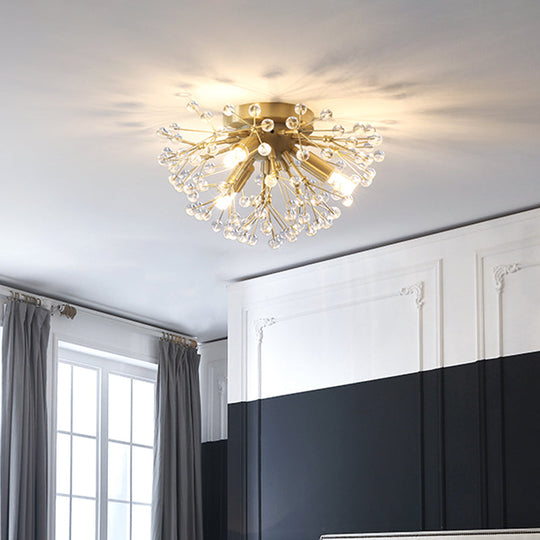 Modernist Metallic Dandelion Flushmount Light In Brass With 3/4/6 Bulbs