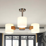 Modern Chrome Semi Flush Ceiling Lamp With White Glass - 2/3 Lights Living Room Lighting