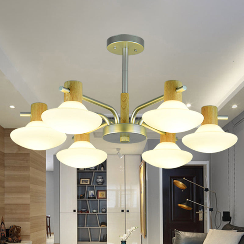 Modern Mushroom Semi Flush Ceiling Lamp With Opal Frosted Glass Wood Finish - 5/6 Head For Bedroom 6