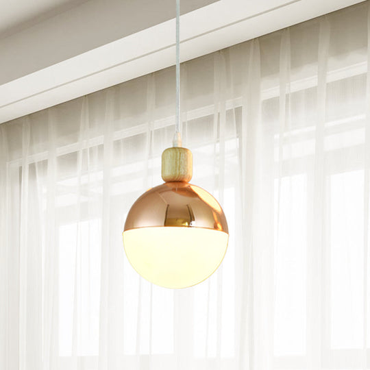 Gold Opal Glass Sphere Pendant Lamp For Modern Bedside Lighting