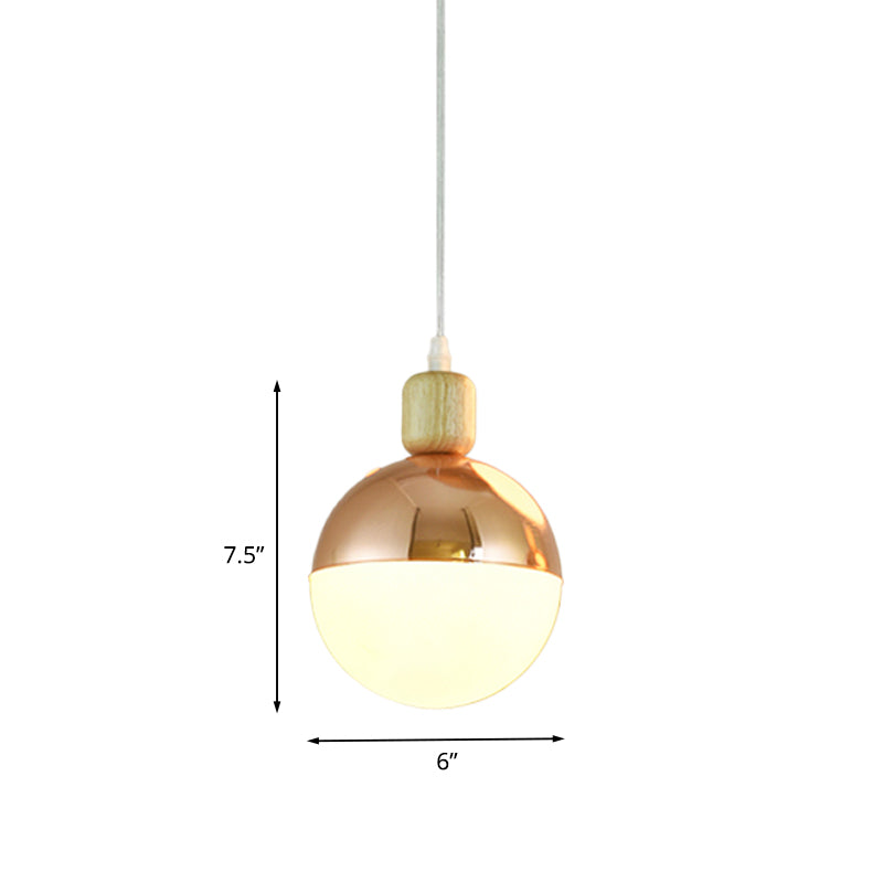 Gold Opal Glass Sphere Pendant Lamp For Modern Bedside Lighting