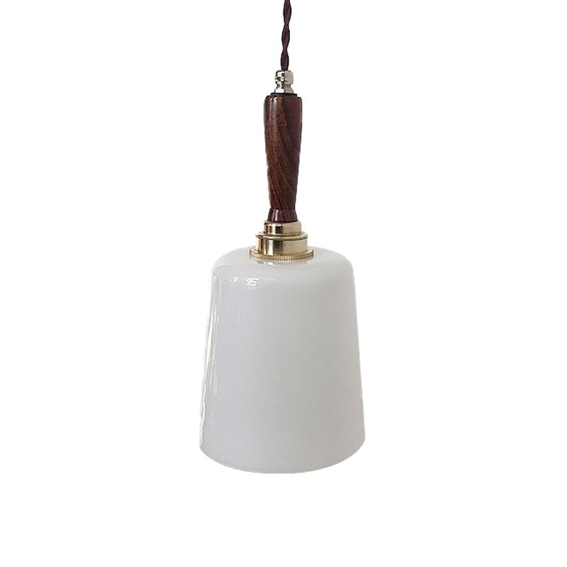 Vintage Milk White Glass Bell Hanging Light Kit: 1 Bulb Brown Ceiling Suspension Lamp