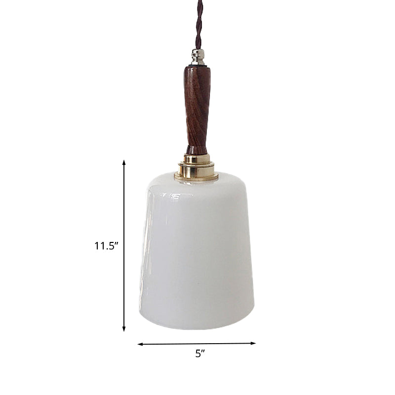 Vintage Milk White Glass Bell Hanging Light Kit: 1 Bulb Brown Ceiling Suspension Lamp