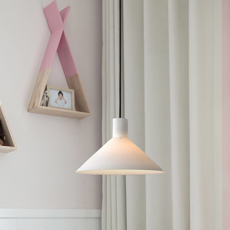 Minimalist White Glass Pendant Ceiling Lamp - Wide Flare Hanging Light Kit 1-Head Black