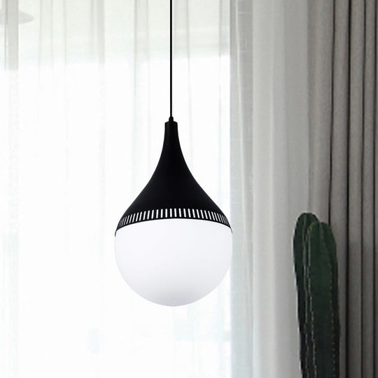 Modern Cream Glass Teardrop Ceiling Light With Black Corridor Pendant