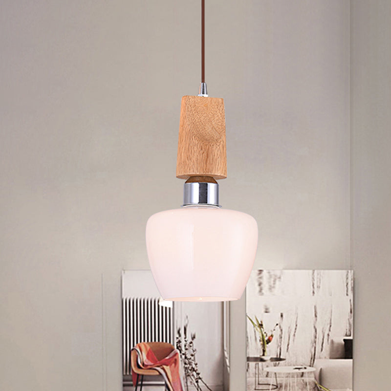 Vintage Chrome Tulip Pendant Light With Frosted White Glass And Wood Top
