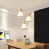 Japanese Style Wooden Bell Pendant Lamp With 3 White Glass Lights - Ceiling Suspension For Table