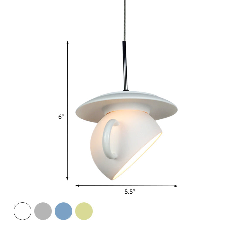 Modern Macaron Coffee Cup Led Ceiling Lamp With Cement Shade - White/Blue/Yellow Finish