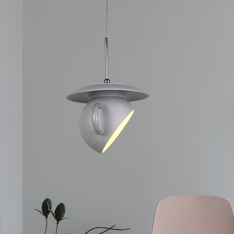 Modern Macaron Coffee Cup Led Ceiling Lamp With Cement Shade - White/Blue/Yellow Finish