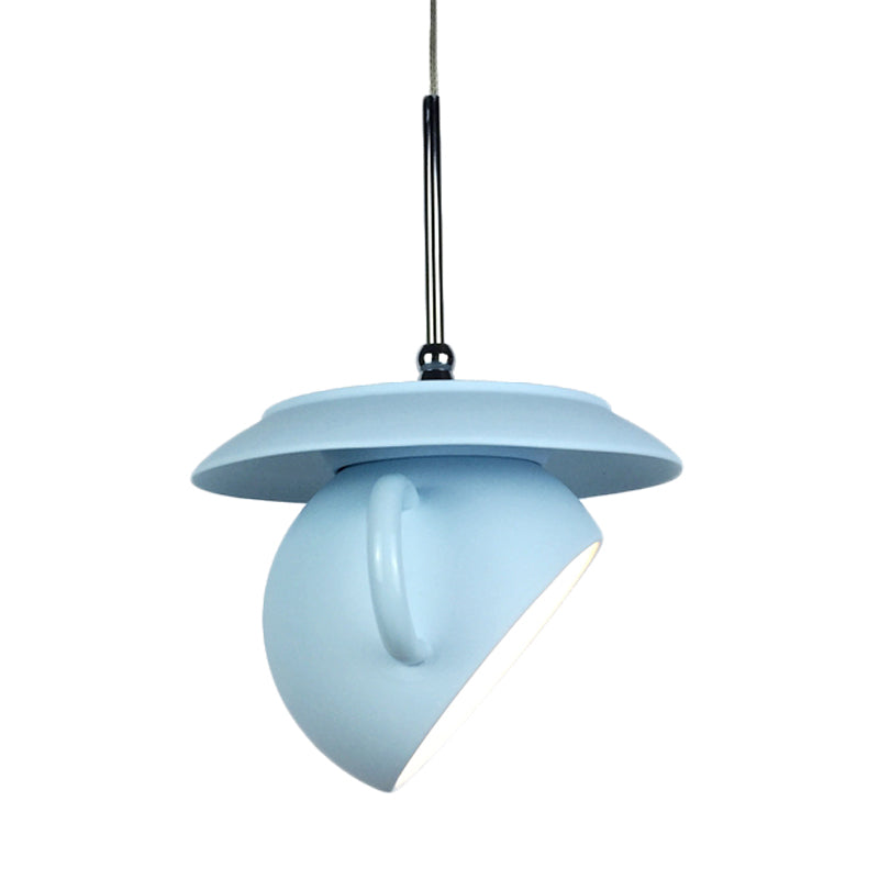 Modern Macaron Coffee Cup Led Ceiling Lamp With Cement Shade - White/Blue/Yellow Finish
