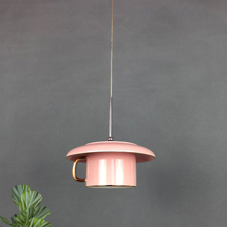 Macaron Ceramic Led Pendant Lamp - Coffee-Cup Shape Down Lighting 1 Bulb White/Pink/Grey Designs For