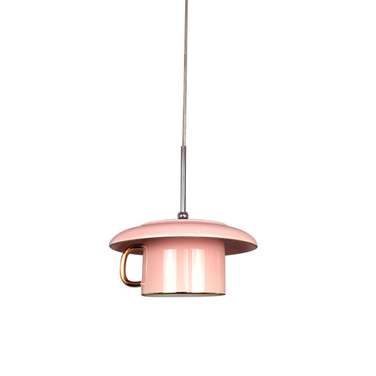 Modern Macaron Coffee-Cup Design Led Suspension Lamp In White/Pink/Grey