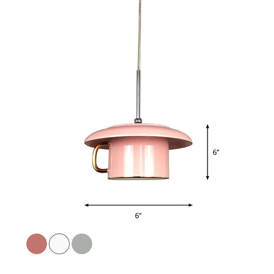 Modern Macaron Coffee-Cup Design Led Suspension Lamp In White/Pink/Grey
