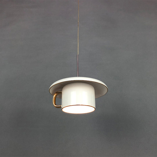 Modern Macaron Coffee-Cup Design Led Suspension Lamp In White/Pink/Grey