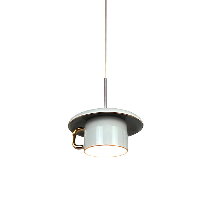 Modern Macaron Coffee-Cup Design Led Suspension Lamp In White/Pink/Grey