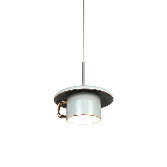 Modern Macaron Coffee-Cup Design Led Suspension Lamp In White/Pink/Grey