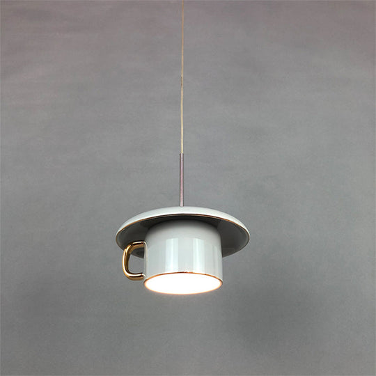 Modern Macaron Coffee-Cup Design Led Suspension Lamp In White/Pink/Grey