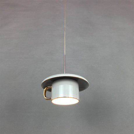 Macaron Ceramic Led Pendant Lamp - Coffee-Cup Shape Down Lighting 1 Bulb White/Pink/Grey Designs For