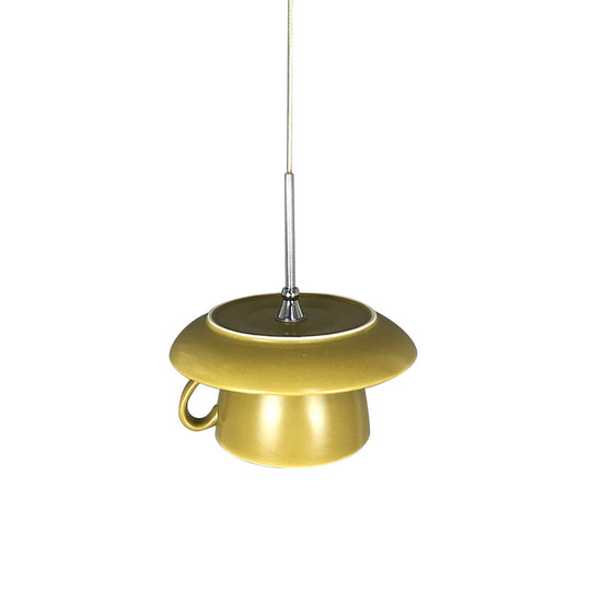 1-Light Macaron Pink/Grey/Green Restaurant Pendant Lamp With Ceramic Coffee Cup Shade Led Hanging