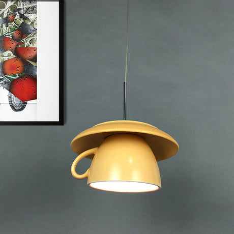 1-Light Macaron Pink/Grey/Green Restaurant Pendant Lamp With Ceramic Coffee Cup Shade Led Hanging