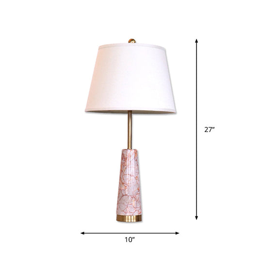 Modernist Marble Cone Nightstand Lamp With Red 1-Head And White Fabric Shade