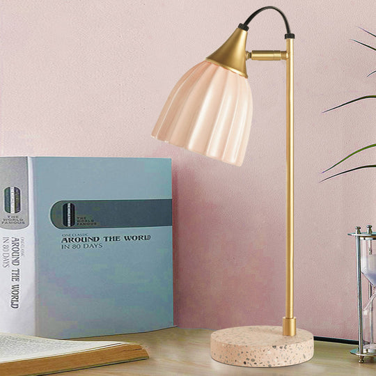 Modern Ribbed Table Lamp With Pink/Sky Blue Dome Gold Arm And Marble Base Pink