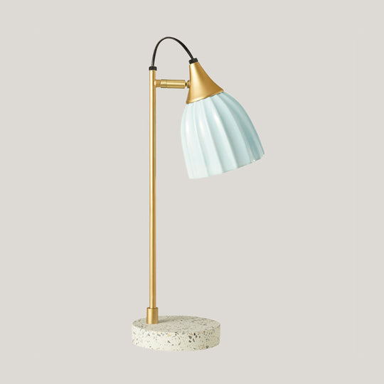 Modern Ribbed Table Lamp With Pink/Sky Blue Dome Gold Arm And Marble Base