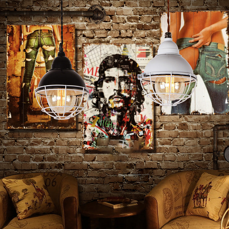 Farmhouse Metal Pendant Light With Double Bubble Design - Black/White Indoor Ceiling Fixture