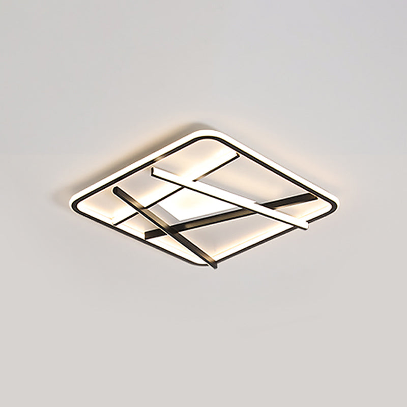 Modern Led Square And Line Flush Mount Ceiling Lamp In White/Warm Light For Bedroom