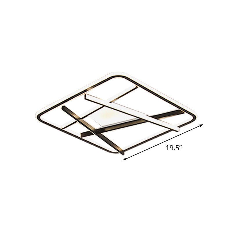 Modern Led Square And Line Flush Mount Ceiling Lamp In White/Warm Light For Bedroom