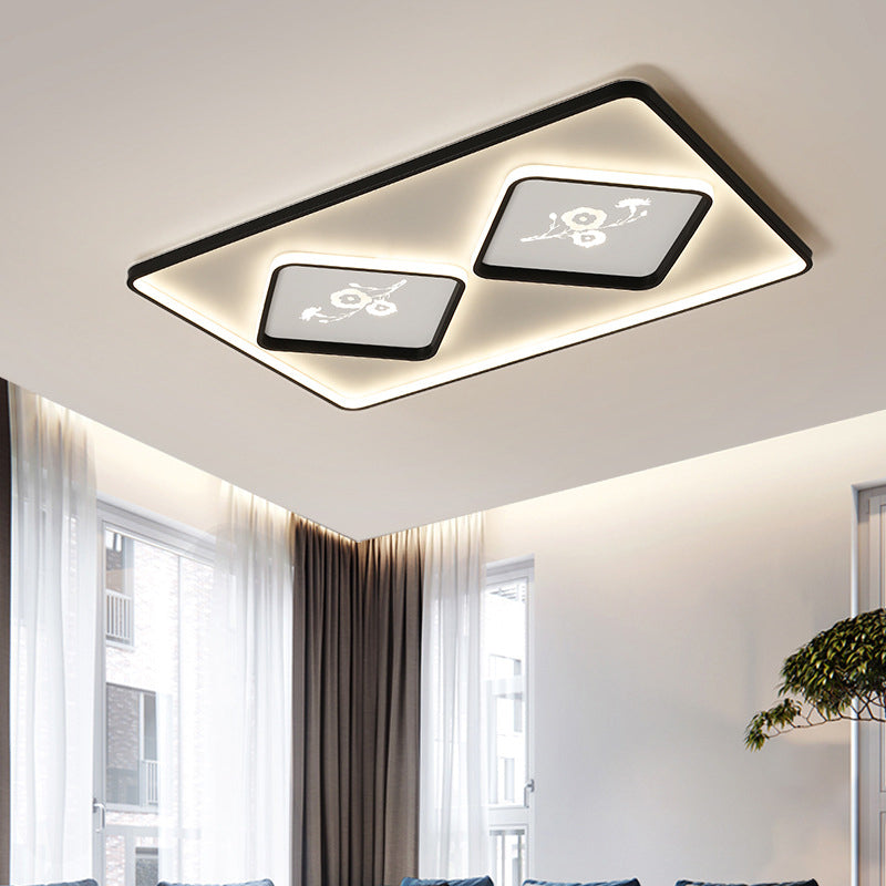 Modern Acrylic Led Ceiling Light Fixture In Black Square/Rectangular Flush Mount White/Warm