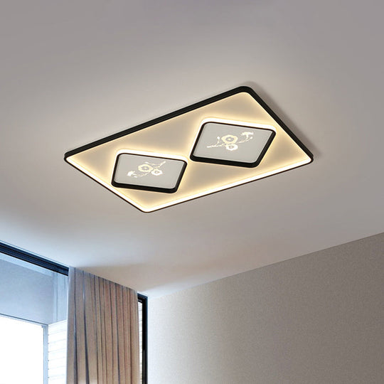 Modern Acrylic Led Ceiling Light Fixture In Black Square/Rectangular Flush Mount White/Warm
