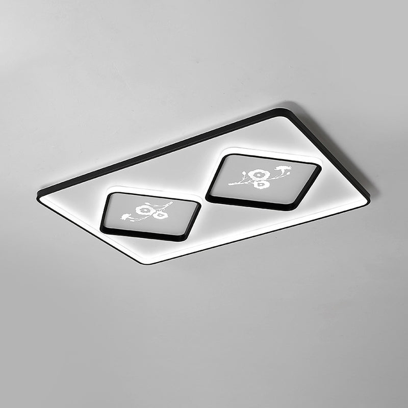 Modern Acrylic Led Ceiling Light Fixture In Black Square/Rectangular Flush Mount White/Warm
