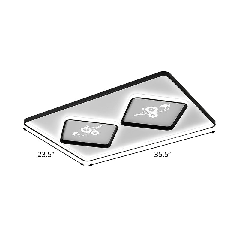 Modern Acrylic Led Ceiling Light Fixture In Black Square/Rectangular Flush Mount White/Warm