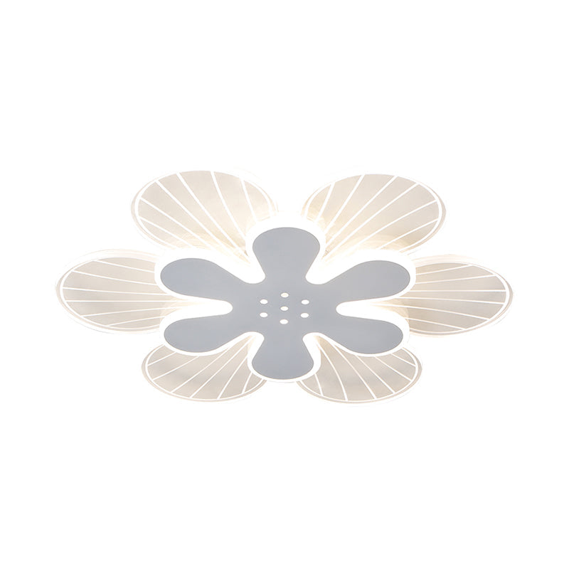 Contemporary White Flower Flush Light Fixture - Wide Led Acrylic Lamp In White/Warm