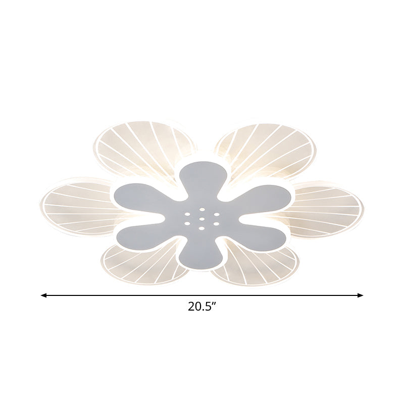 Contemporary White Flower Flush Light Fixture - Wide Led Acrylic Lamp In White/Warm
