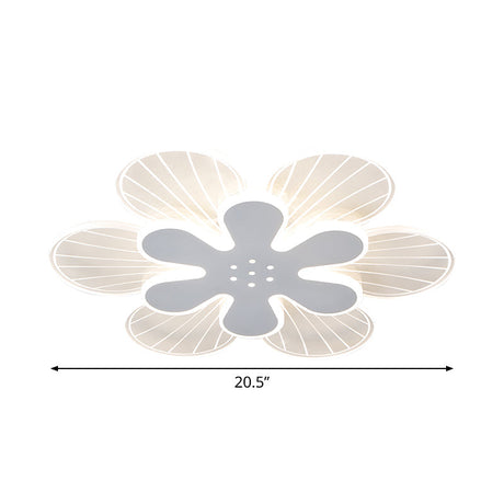 Contemporary White Flower Flush Light Fixture - Wide Led Acrylic Lamp In White/Warm