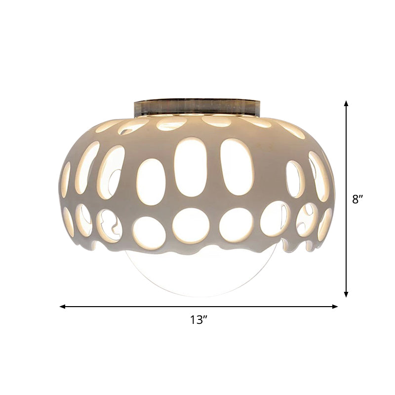 Modern Resin Hollow-Out Dome Flushmount Ceiling Light - White 1 11/13 Wide