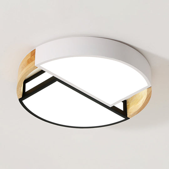 Modernist Led Flush Mount Light Fixture With Splicing Drums In White/Black/Wood 16/19.5 Dia