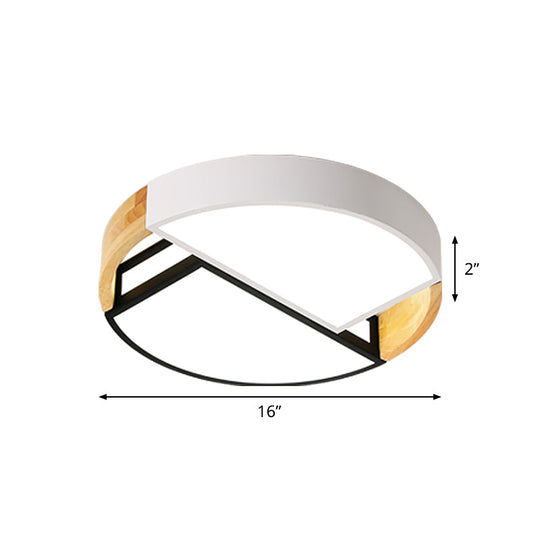 Modernist Led Flush Mount Light Fixture With Splicing Drums In White/Black/Wood 16/19.5 Dia