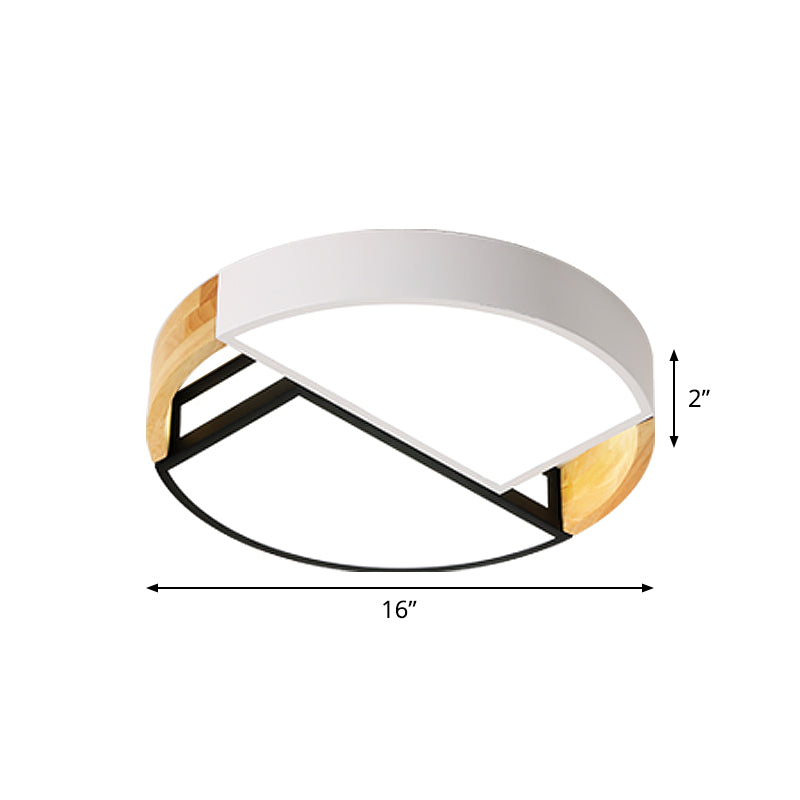 Modernist Led Flush Mount Light Fixture With Splicing Drums In White/Black/Wood 16’/19.5’ Dia